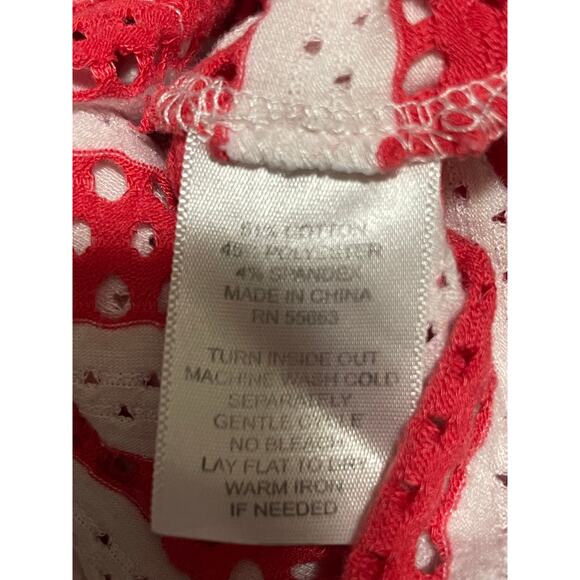 Forcynthia Beachwear Size Small Red & White Striped Open Knit Hooded Sweater - Picture 4 of 7